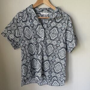 Woolrich Womens Short Sleeve Cotton Blend Lightweight Paisley Blouse Sz‎ L Blue